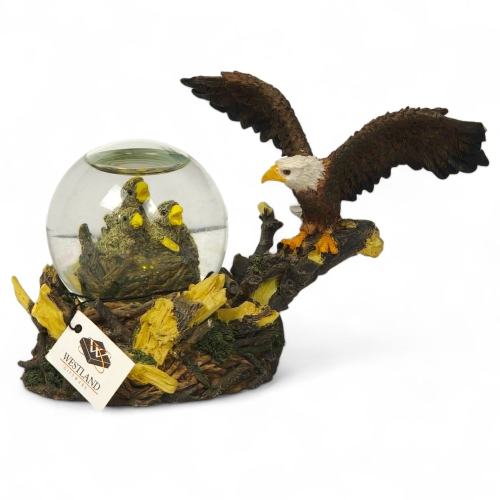Vintage Westland Giftware Eagle Snow Globe #7029 Mother & Chicks Nest Figurine